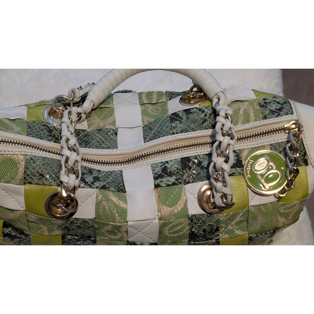 Women's bebe Green & White Woven Satchel One Size